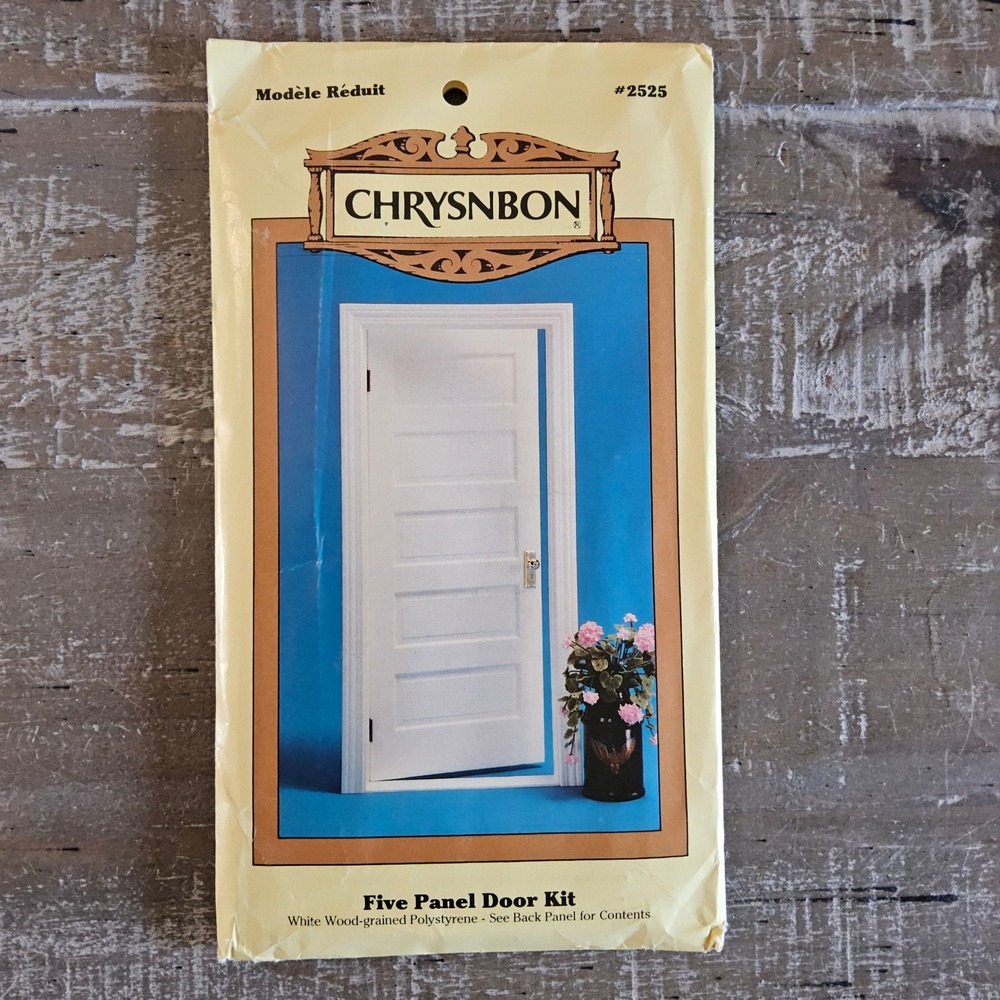 VTG Chrysnbon Five Panel Door Kit White Wood-grained  #2525 Dollhouse Miniature